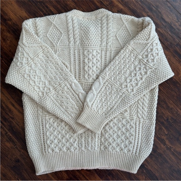 Vintage Wool Aran Sweater Cardigan Cream - Picture 5 of 16